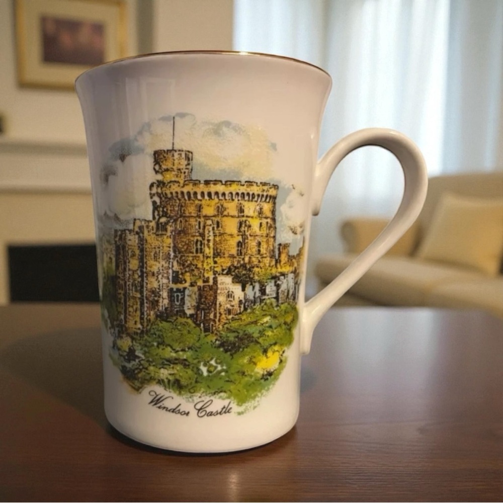 Vtg Windsor Castle Fine Bone China Mug Crefftiau Cymru Wales Souvenir Gold Rim